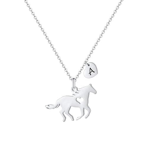 MONOOC Valentines Gifts for Kids Her Girls - Horse Necklace Gifts for Girls Horse Jewelry Necklaces Heart Initial Necklace Valentines Gift for Kids Her Teen Girl Women - Image 1