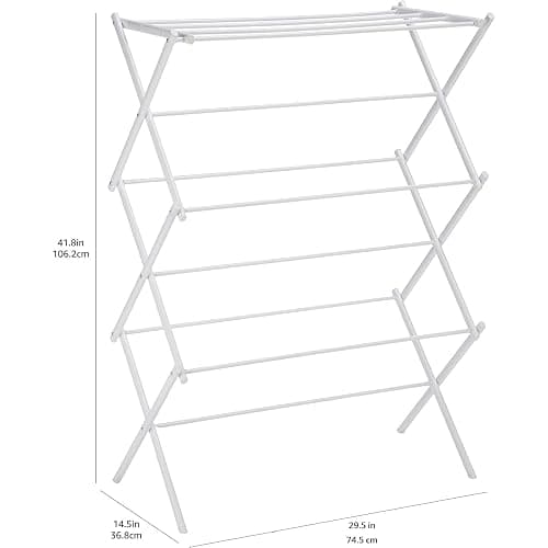 Amazon Basics Foldable Portable Clothes Drying Rack for Indoor Air Drying, Collapsible Design, 14.5" D x 29.5" W x 41.8" H, White thumbnail 3