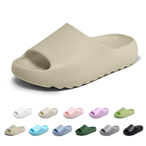 xinlanlin Kids Cloud Slides Slippers For Girls Boys,Pillow House Slippers Non-Slip Super Soft Quick Drying Shower Cushioned Slides Bathroom Thick Sole Sandals Indoor Outdoor Slippers - C-khaki-1 - 3.5-4 Big Kid - Image 1