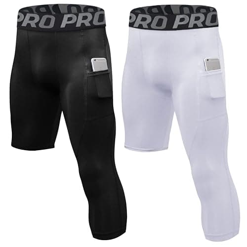 LANBAOSI 2 Pack 3/4 One Leg Compression Tights for Basketball Leg Sleeve Capri Athletic Base Layer Underwear for Gym Running - Image 1
