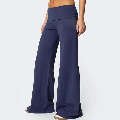 FOMOYUU Lounge Yoga Pants for Women Fold Over Low Waist Wide Leg Sweatpants Flare Leggings Bell Bottoms Y2K Foldover Pants thumbnail 4