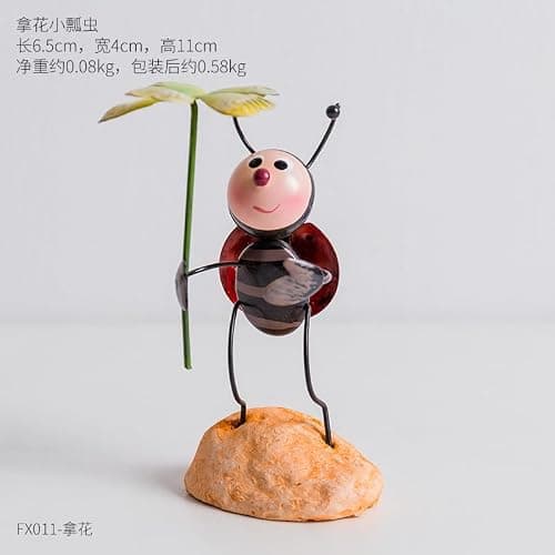 Creative Fairy Tail World Ant Ladybug Figurine Statue, Room Office Desk Outdoor Fence Lawn Ornaments Garden Decoration Ant Figure Help Relax Collection Bedroom Healing Heart Good Mood -Flower Ladybug thumbnail 7