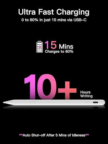 Stylus Pen for iPad (2018-2026), USB-C Fast Charging Pencil, Pixel-Perfect Tilt Sensitivity for Apple iPad 11/10/9/8/7/6/A16, iPad Mini 7/6/5, Air M4/M3/M2 11"/13"/5/4/3, iPad Pro M5/M4 13"/12.9″/11″ thumbnail 4