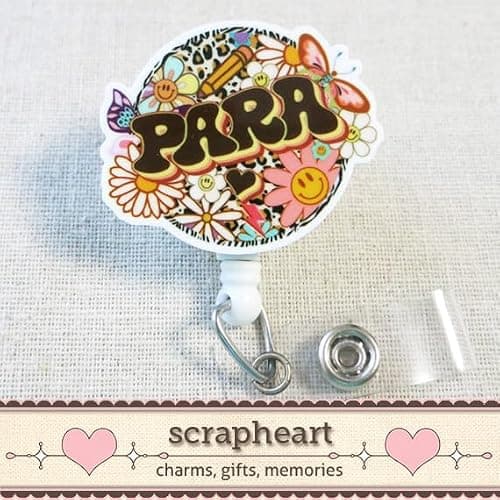 PARA Badge Reel, Retro Teaching Assistant Badge Holder, Paraprofessional Gift, Retractable Smiley Floral Badge Reel for Teachers and Classroom Staff, PARA Appreciation Gift thumbnail 6