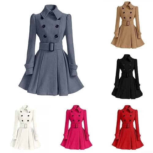 Fashionable Women's Long Sleeve Trench Coat with Stand Collar Ideal Winter Outerwear (S Red) thumbnail 6