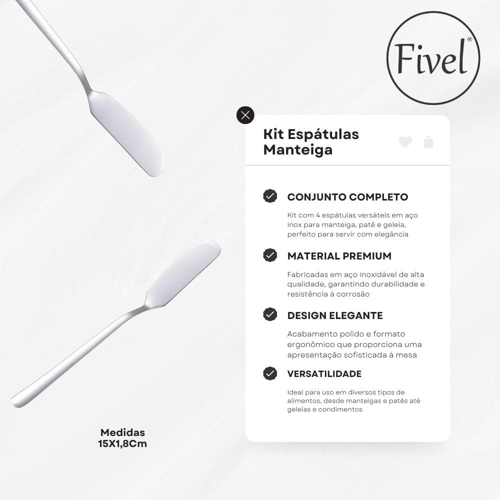 Kit Espátulas Manteiga Patê Geleia 4 Peças em Aço Inox Sirva com Elegância thumbnail 4