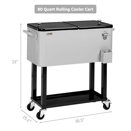 VINGLI Rolling Ice Chest, Portable Patio Party Bar Drink Cooler Cart, with Shelf, Beverage Pool with Bottle Opener thumbnail 6