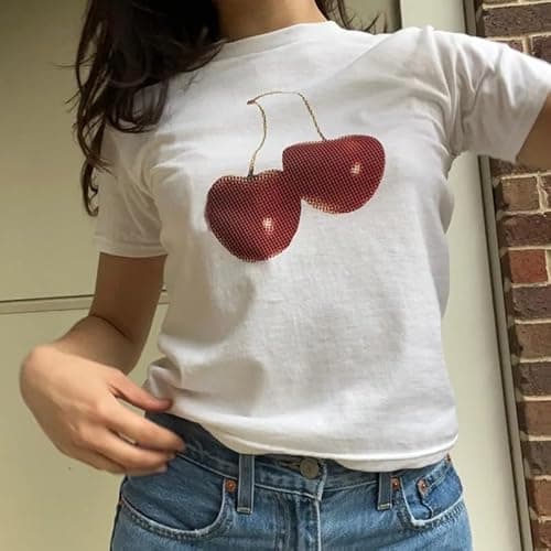 Baby Tees Y2k Shirt 2000s Fashion Cute Shirts 90s Outfit Woman Graphic Tees Y2k Vintage Clothes - Style06 - Medium thumbnail 5
