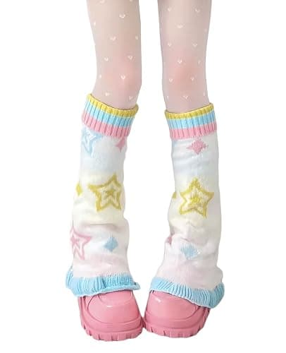 Leoparts Womens Knit Leg Warmers Y2K Star Pattern Flared Knee High Leg Sleeve Socks Goth Punk Harajuku Streetwear Leg Cover - Image 1