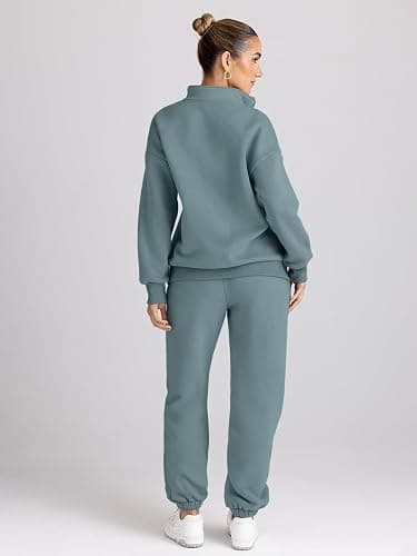 Trendy Queen Womens Sweatsuits 2 Piece Outfits Fall Lounge Sweat Sets Half Zip Sweatshirts with Baggy Sweatpants thumbnail 4