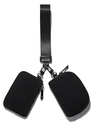 Viverte Mini Zip Around Keychain Wristlet Wallets Small Portable Dual Pounch Wristlet Detachable Coin Purse Pocket Gifts for Women Travel Sports Outdoors (Black+ Black) - Black+ Black