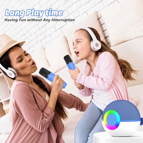 goopow Mini Karaoke Machine Speaker for Kids Adults, Portable Bluetooth Microphone Song Toys with LED Light, Best Chritmas Birthday Festival Gift for 3 4 5 6 7 8+ Year Old Girls Boys (Blue-2MIC) thumbnail 6