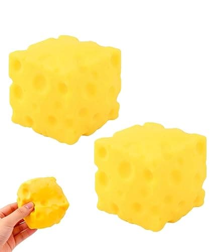 Jumbo Cheese Squishy, 2 Pack, Large Cube Block, Slow Rising, Stress Relief, Sensory Fidget Toy, Yellow, Soft Rebound, for Adults - Image 1