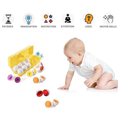 JUNBESTN Easter Matching Eggs Connect Eggs Parlour Games Toys Gifts for 1 2 3 Years Old Kids Toddler Baby Girls Boys Shape Color thumbnail 4