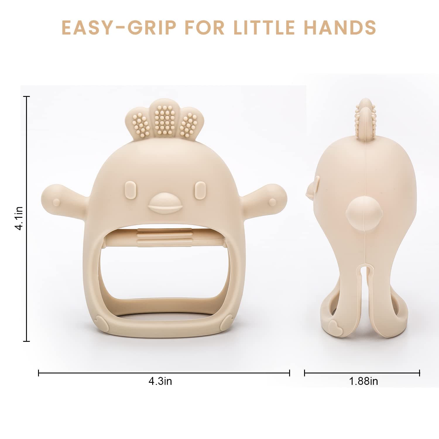 MISSLILI 2Pcs Baby Teething Toy for Infants 3+ Months, BPA Free Anti-Drop Silicone Chick Mitten Teether Toy for Soothing Sore Gums, Baby Chew Toys for Sucking Needs - Beige & Pink thumbnail 5