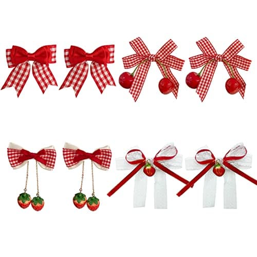 8 Pcs Cherry Strawberry Bow Hair Clip Cute Bow Alligator Clips Red Bow for Girls Hair Flower Barrettes Hair Bow Clips Hair Decoration Chirmas Hair Accessories for Teen Girls Women - Image 1