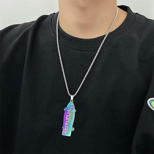 Dreuyet Skateboard Necklace for Men Women Trendy Personalized 3D Stainless Steel Charm Punk Hip-Hop Urban Skateboard Necklace Silver Finish Pendant Jewelry thumbnail 3