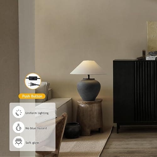 Farmhouse Table Lamps Black 18.8" Tall Ceramic Table Lamp Rustic Southwestern Clay Pot Ceramic Lampshade with Fabric Shade Bedside Nightstand for Living Room Bedroom House Office Entryway (Black) thumbnail 3
