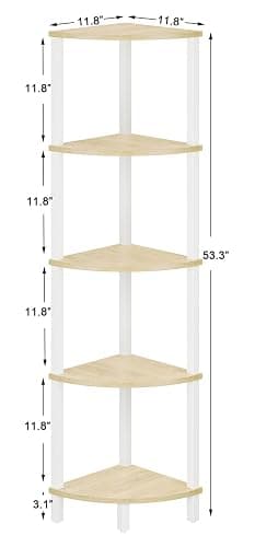 VIMBER Corner Shelf, 5-Tier Corner Bookshelf, Industrial Corner Ladder Shelf, Rustic Display Shelf for Living Room, Bedroom, Kitchen, Home Office, White and Nature Wood Color UJSJ001Q - White and Nature Wood - 5-Tier thumbnail 3