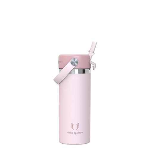 Sparrow Trinkflasche Edelstahl 500ml - Weiter Öffnung SwivelSip Thermosflasche mit Strohhalm - BPA-frei, Auslaufsicher Trinkflaschen - Thermoskanne für Kinder, Sport, Reisen, Outdoor - Image 1