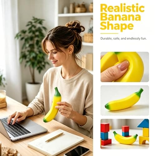 Banana Squishy Toy, Squishy Banana Fidget Toy for Adults, Banana Squeeze Toys for Stress Relief and Energy Enhancement thumbnail 2