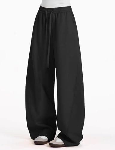 FACDIBY Womens Barrel Sweatpants Fleece Lined Wide Leg Sweat Pants Cotton Elastic Waisted Trousers with Pockets thumbnail 3