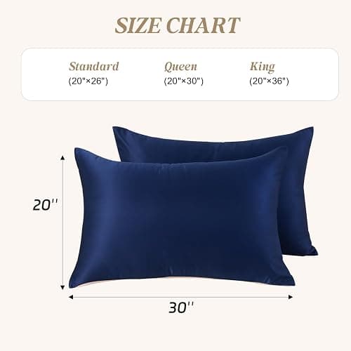 SheRest King Satin Pillowcase for Hair and Skin, Soft and Breathable Similar to Silk Pillow Cases for Sleepers, Luxurious Gift for Women Men, Set of 2 with Zipper(20"x 36", Navy) thumbnail 3