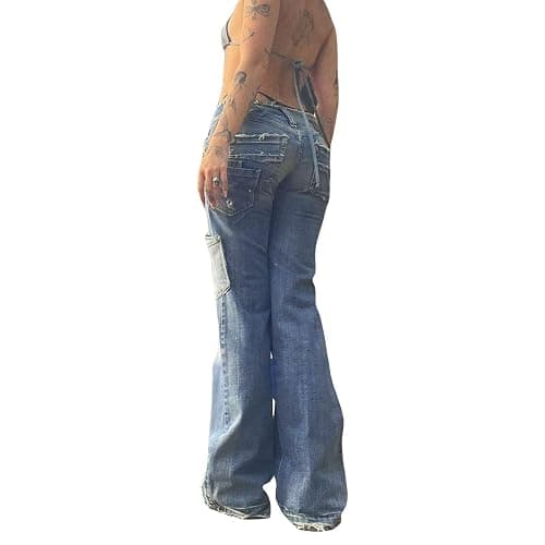 Owegvia Donne Y2K Jeans Gamba Larga Baggy Gamba Dritta Pantaloni Denim Estetica Indie Vita Bassa Cargo Jean Pantaloni Larghi thumbnail 2
