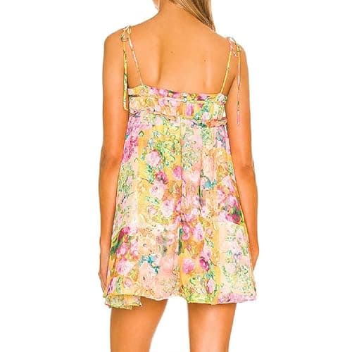 Summer Floral Boho Dresses for Women Spaghetti Straps Beach Dress Ruffle Sexy Mini Dress - Small - Yellow thumbnail 3