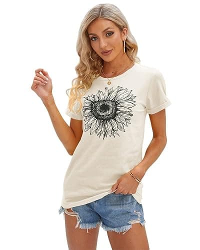 Cicy Bell Women's T Shirts Short Sleeve Tees Sunflower Graphic Loose Summer Tops thumbnail 2