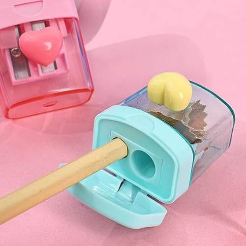 Heart Pencil Sharpeners Bulk Colored Pencil Sharpener Handheld Small Cute Pencil Sharpener Manual Green Purple Pink Pencil Sharpeners with Cover 2 Holes for Students Classroom Office Supplies thumbnail 6