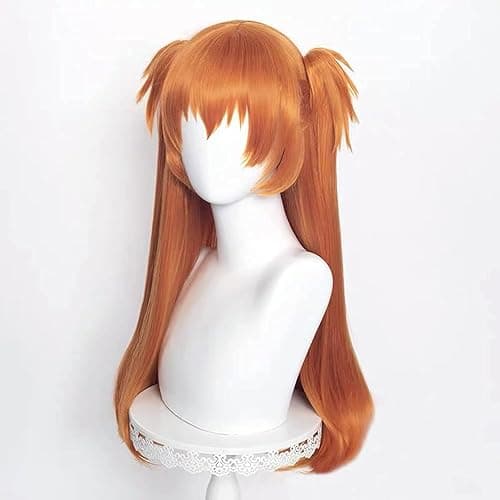 Wiggy Mermaid Ginger Orange Wig with Pigtails Cosplay Wig + Hairpin Anime Pigtails Womens Long Straight 2 Ponytails Halloween Hair Wigs + Cap thumbnail 4