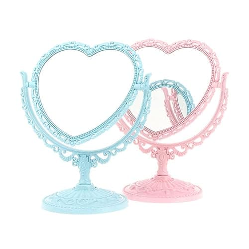 AKOAK Heart-Shaped Cosmetic Mirror - Plastic, Double-Sided, Rotatable, Lightweight - Bathroom & Bedroom Mirror (Blue) thumbnail 7