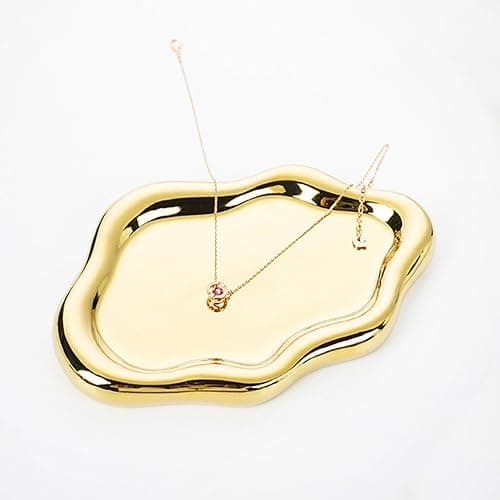 MDFAYE Jewelry Dish Trinket Tray for Women, Ring Dish Holder, Unique Cloud Shape Ceramic Plate Cute Things Vanity Aesthetic Room Decor Mother's Day Birthday (Gold) - Image 1
