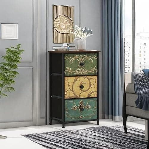 Tohomeor Small Dresser for Bedroom with Retro Flower Narrow Drawers Slim Chest of Drawers Skinny Nightstand Sofa End Table for Living Room Entryway Closet Storage (Multi, 3 Drawers) thumbnail 5