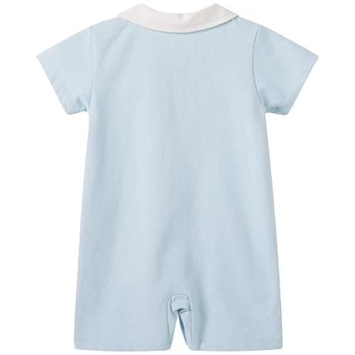pureborn Baby Boy Romper One-Piece Cotton Outfit Summer Clothes 0-24M | Silky soft, breathable, sailor-themed, summer short sleeves, gentle on skin, snap button for easy on and off thumbnail 7