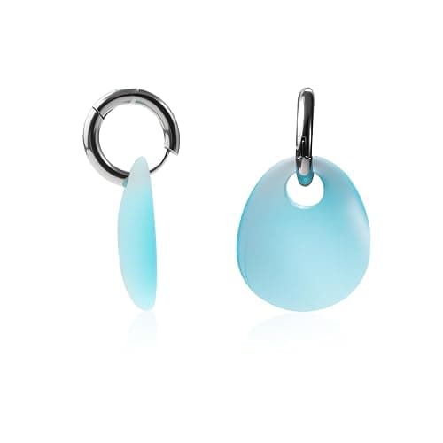 Teppdfann Sea Glass Earrings Blue Hoop Earrings Silver Geometric Beach Earrings for Women Beach Jewelry for Gift - Image 1