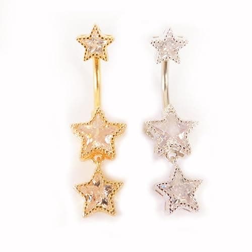 Niaspi 3Pcs 14G Stainless Steel Dangle Belly Button Rings Cubic Zirconia Heart Star Round Belly Navel Barbell Rings Belly Piercing Jewelry for Women thumbnail 4