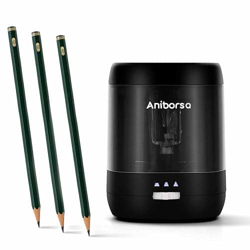 Aniborsa Electric Pencil Sharpener, USB & Battery Operated, Adjustable Nibs, Automatic Pencil Sharpener for Kids, Classroom, School, Home, Office, Black - Image 1