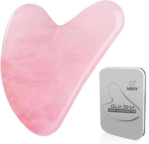 Gua Sha Outil de massage Guasha en pierre de jade naturelle pour soins du visage, soulage les rides et les yeux, traitement des gonflements, spa du dos (Rose) - Image 1