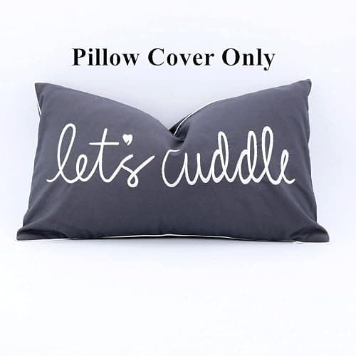 Sanmetex Decorative Lumbar Pillow Covers 12x20 Inches, Embroidery Soft Rectangluar Pillow Cover with Lets's Cuddle Saying for Bed, Bedroom, Dark Grey. thumbnail 4