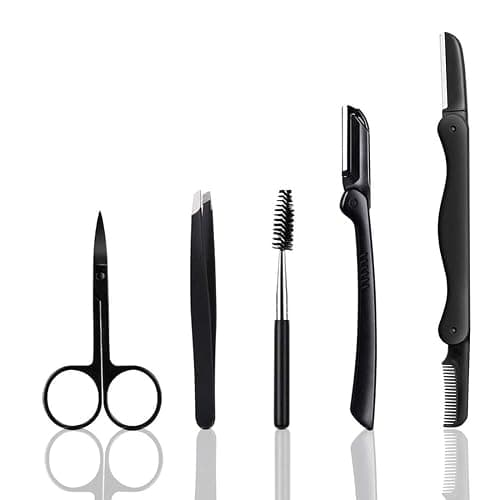 Eyebrow Razor, 5-in-1 Eyebrow Kit, Professional Eyebrow Grooming Set, Eyebrow Trimmer Set for Women and Men, Including Brow Razors Trimmer, Brush, Eyebrow Scissors, Slant Tweezers - Image 1