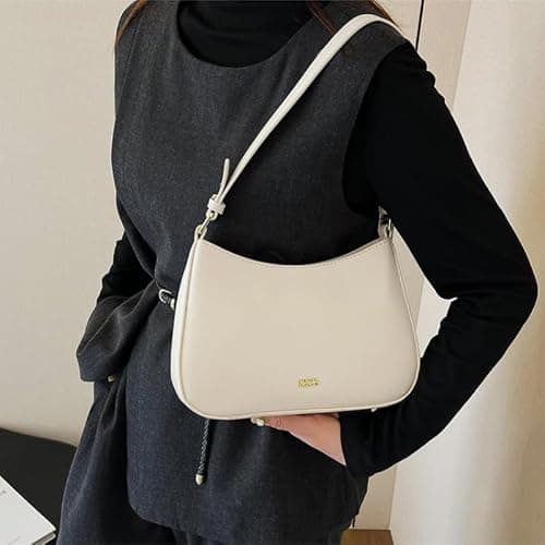 Aucuu Handtasche Damen, Umhängetasche Damen Klein Handtasche, Y2K Crossbody Bag, PU Leder Schultertasche, Mini Hobo Bag Retro Achsel Tasche, Shoulder Bag für Dating Party Einkaufe - #4 Weiß thumbnail 7