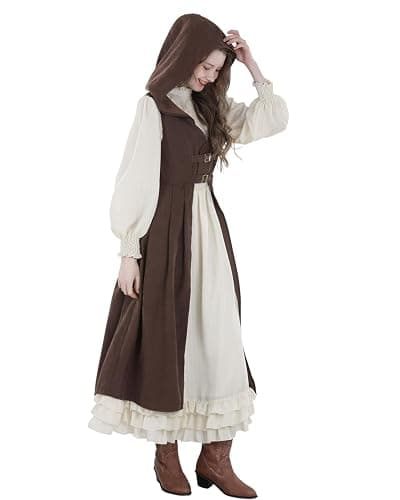 LTAKK Renaissance Costume Women Hoodie Medieval Pirate Dress High Low Corset Ren Faire Overdress with Hood thumbnail 6