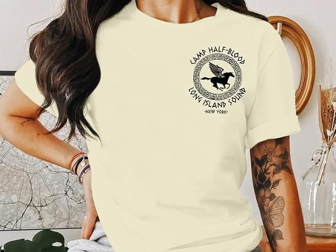 Women Camp Half Blood Shirts Greek Graphic Shirt Percy T-Shirt Vintage Book Lovers Gift Tee Tops thumbnail 4