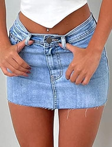 Just Quella Women's Stretch Jean Skirt Fringed Slim Fit Denim Bodycon Mini Skirt thumbnail 4