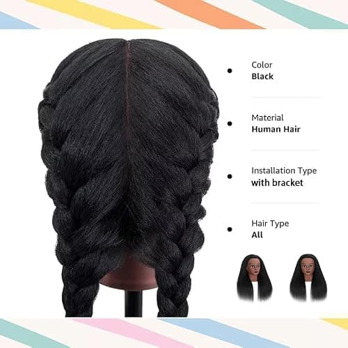 16 Inch 100% Real Hair Mannequin Head Training Head Manikin Cosmetology Doll Head for Hairdresser Practice Braiding Hair Styling with Clamp stand (16 -Inch) thumbnail 4