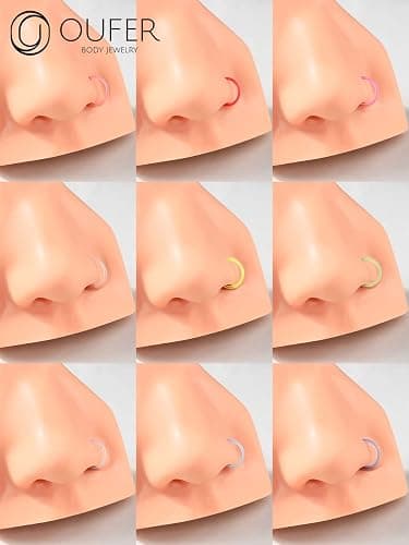 OUFER 20G Nose Ring Hoop, Colorful Clear Bioflex Acrylic Open Neon Nose Rings, Retainer Piercing Jewelry, Tragus Cartilage Helix Daith Lobe Earrings Piercing Retainer for Women Men thumbnail 8