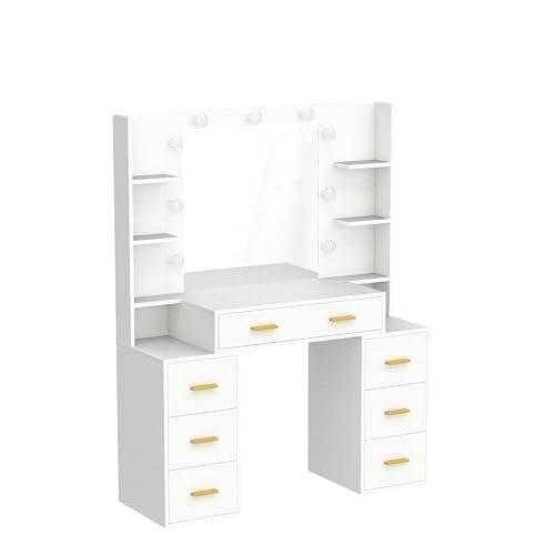 PAKASEPT Vanity Set with Lighted Mirror, 43'' Makeup Vanity with Charging Station, Vanity Desk with 9PCS LED Bulb, Storage Shelves, 7 Drawers for Bedroom(No Stool) thumbnail 5