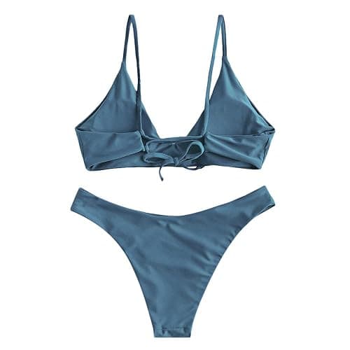 ZAFUL Women's Tie Back Padded High Cut Bralette Bikini Set Two Piece Swimsuit thumbnail 3